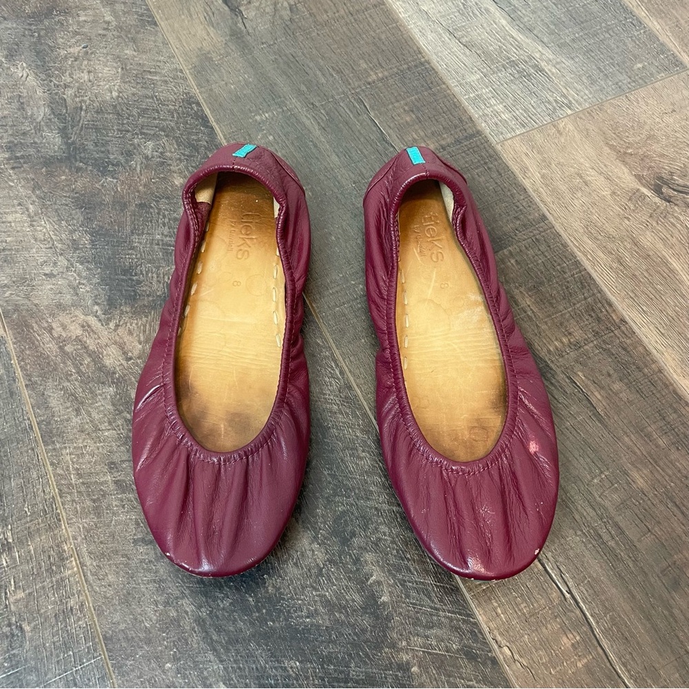 Tieks Burgundy Leather Ballet Flats Women's 8 Shoes Slip On Maroon Wine Red